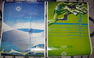 2 Vintage 1972 Summer Olympic Posters Munich Germany Museum Track Hurdle 16x12