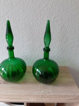 Vintage/retro Green Glass Genie Bottles/decanters.