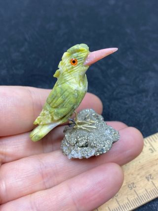 Carved Unknown Stone Bird on Mineral Specimen - 25.  1 Grams - Vintage Estate Find 2