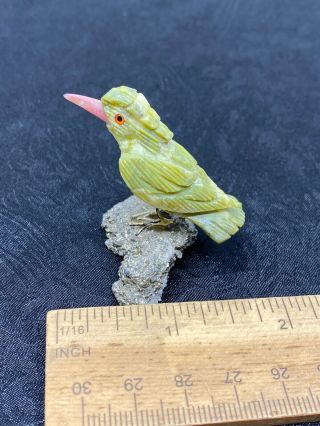 Carved Unknown Stone Bird on Mineral Specimen - 25.  1 Grams - Vintage Estate Find 3