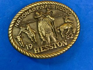 Vintage 1982 Hesston Nfr National Finals Rodeo Belt Buckle All Around Cowboy