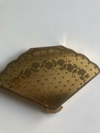 Vintage Wadsworth Fan - Shape Ladies Brass Makeup Compact