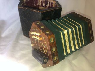 Vintage Concertina Accordion Squeeze Box 21 Keys Push Button,  Made In England?