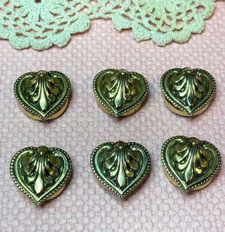 Vintage Ornate Heart Click - Its Gold Tone Button Covers Set Of 6