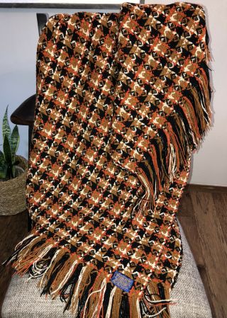 Vintage Pendleton Wool Blanket Throw Camping Shawl W/ Fringe 62x54 Fall Colors