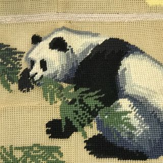 Incomplete Panda Needlepoint Canvas Vintage Maggie Pearce Threader Craft Cutter