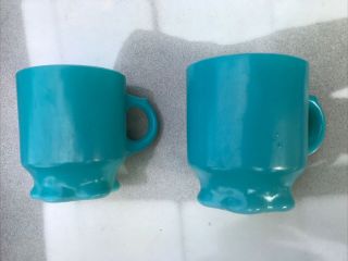 2 - Vintage Fire King Coffee Cup Mug Turquoise / Teal Scallop Foot Anchor Hocking