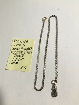 Vintage White Gold Filled Pocket Watch Chain 13 1/2” 1mm