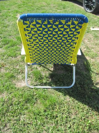 VTG Aluminum Reclining Folding Chaise Lounge/Lawn Chair BLUE AND GOLD MACRAME 2