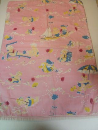 Vintage Baby Doll Crib Blanket Coverlet Pink Blue Yellow 15 " X 22 "