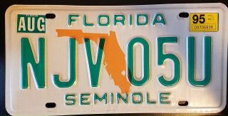 1995 Florida License Plate Seminole County Njv 05u