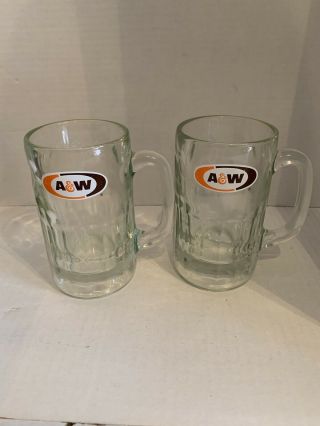 Two Vintage A&w Root Beer Logo Heavy Glass Mugs.  6 Inch