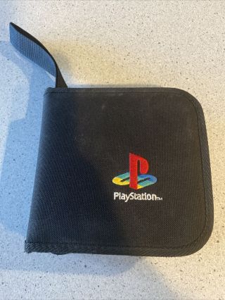 Vintage Black Sony Playstation Cd Game Disc Holder Wallet Case Official Ps Logo