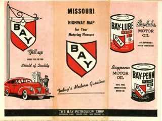 Vintage 1952 Missouri Road Map From The Bay Petroleum Corp.