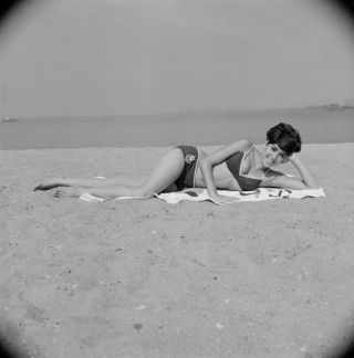 Vintage Pinup Negative 1960s Sexy Brunette Beach Pose