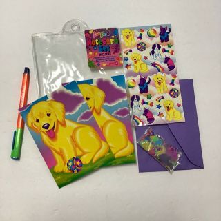 Vintage Lisa Frank Note Card Set Casey Yellow Lab Puppy Stationary Notecard