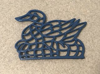 Vintage Blue Duck Enamel Cast Iron Footed Trivet Hot Pad
