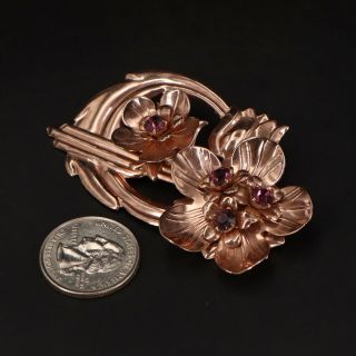 VTG Sterling Silver - Pink Rhinestone Flower Floral Rose Gold Brooch Pin - 21g 3