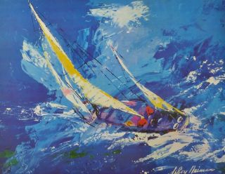 Leroy Neiman " Blue Sailing " Signed Vintage Print 1978 30 X 24