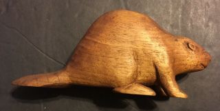 Vintage Folk Art Primitive Hand Carved Rustic Country Wooden Beaver Animal 5 "