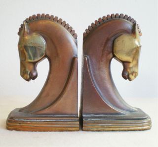 Vintage 1930s Art Deco Ray Dodge Cast Copper Bronze Trojan Horse Book Ends