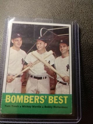 1963 Topps Mickey Mantle/ Bobby Richardson/ Tom Tresh York Yankees 173 Bas…