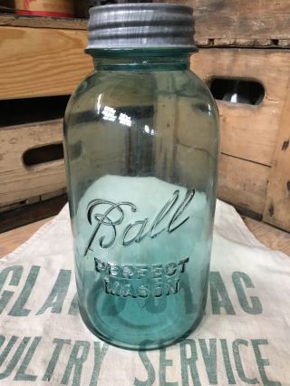 Vintage Blue Ball Perfect Mason Canning Fruit Jar Half - Gallon W/zinc Lid