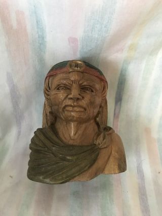 Vintage Indian Wood Carving Chief Head - Bust