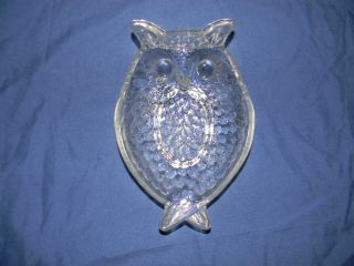 Vintage Clear Glass Owl Bird Candy Trinket Dish Bowl Figurine 7.  5 " Long