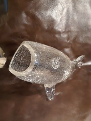 Large Vintage Mid Century Modern Blenko Clear Crackle Glass Fish Bowl Vase
