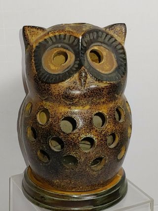 Vintage Japan Ceramic Owl Tea Light Votive Candle Incense 2 Piece Holder 4 1/2 "