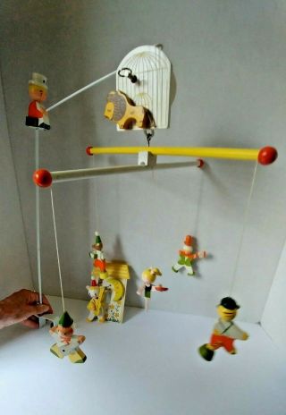 Vintage Irmi Nursery Hand Painted Wooden Circus Baby Crib Mobile,  Switchplate