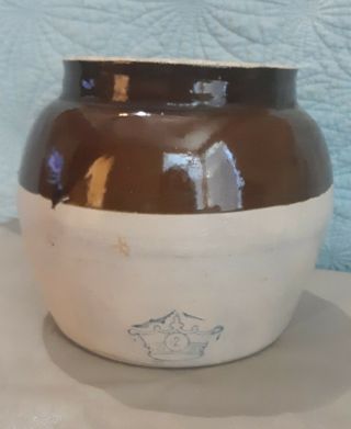 Vintage Stoneware Crown Crock 2 Quart Bean Pot Very,  No Lid