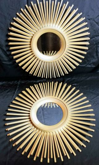 2 Vintage Mid Century Modern Gold Mirrors Wall Decor Sunburst Design Retro1970s