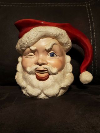Vintage Handmade Ceramic Santa Claus Winking Eggnog Pitcher