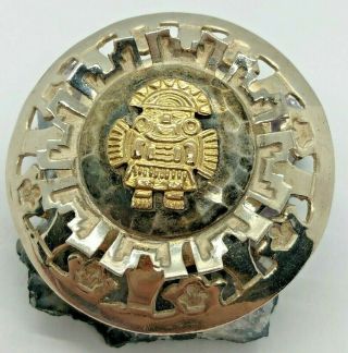 Peru Amd Vintage Sterling Silver 18k Aztec Person Brooch Pendant 15.  8 Grams