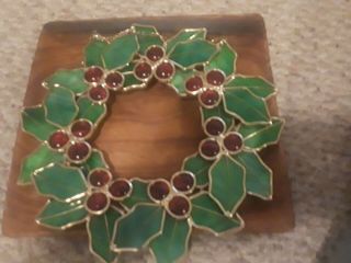 Vintage Stained Glass Wreath Christmas Holly Wreath 10 " Tall