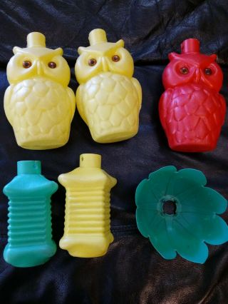 Vintage Set Of 6 Blow Mold Plastic Owl Flower Patio Rv Camping Party