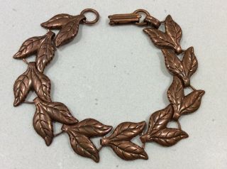 Vintage Marked Solid Copper Double Leaf Link Bracelet 7 "