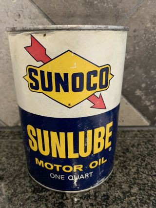 Vintage Composite Sunoco Sunlube Motor Oil 1 Quart Oil Can Gas Station