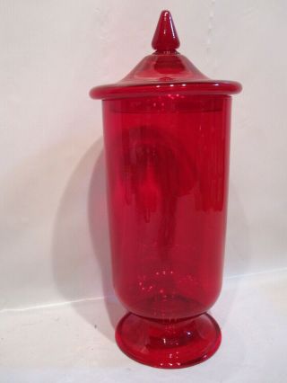 Vintage Red Blown Glass Apothecary Jar Urn Pontil 11 Inches