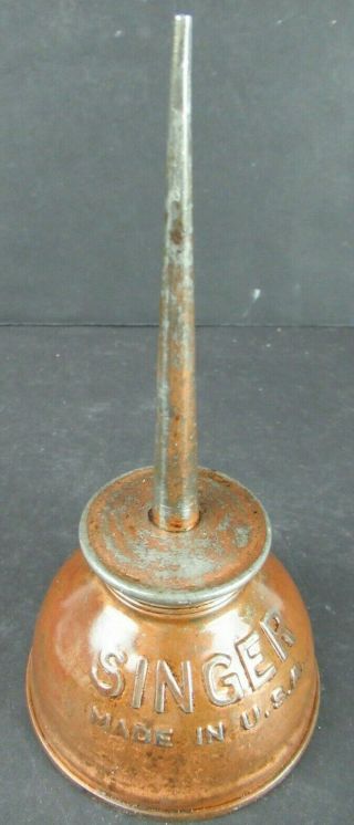 Vintage Singer Sewing Machine Thumb Pump Oil Can Oiler Copper Over Steel 5.  5 " Tal