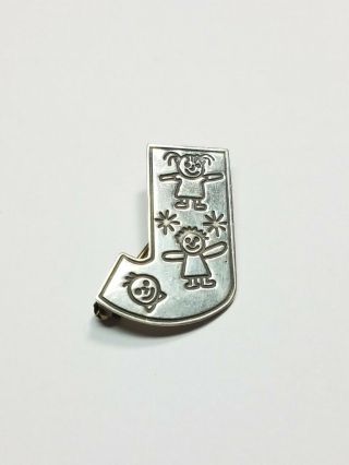 Vintage 925 Sterling Silver Mexico Efs " J " Save The Children Brooch Pin