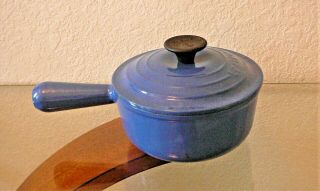Vintage Blue Le Creuset 16 Enamel Cast Iron Sauce Pan Pot W/ Lid