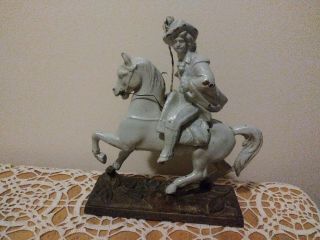 Vintage Painted Cast Iron Horse On Base & Cowboy - Buffalo Bill Cody Doorstop ?