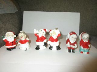 6 Pc.  Vintage Ceramic Santa Christmas S&p Shakers Japan Holiday Decorations