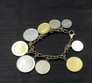 Vintage Signed Milor Italy Sterling Silver Chain Coin Bracelet 59.  5g 7.  75 " A19