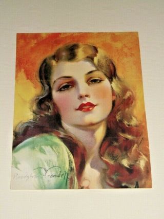 Vintage Glamour Art Deco Lady Print By Bradshaw Crandell Long Brown Hair