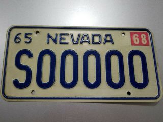 Nevada Sample License Plate 1965 With 68 Sticker " S00000 ",
