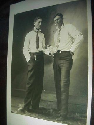 Vtg c1910 RPPC REAL PHOTO POSTCARD 2 MEN SHOWING A $5 bill 2